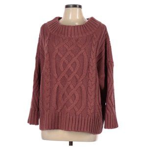 J.O.A. Cable Knit Off the Shoulder Sweater (Mauve, L)